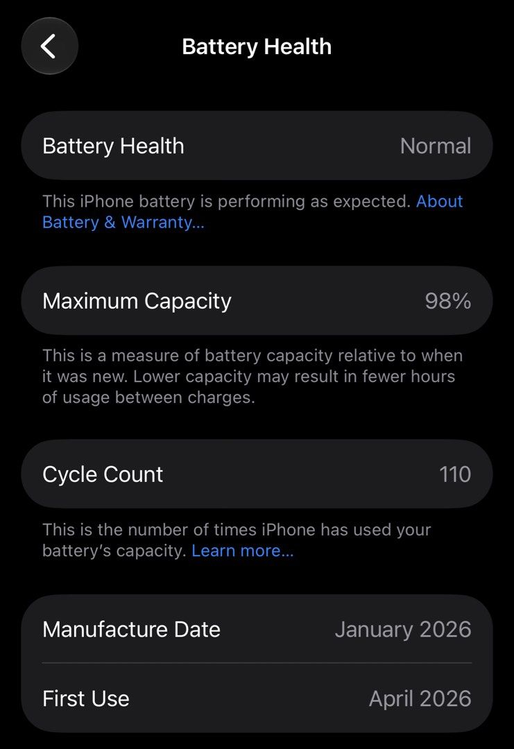 iPhone 15 w/ APPLE WARRANTY (Category: iPhone 15 Series) located in Makati City. Submitted by rikairi (Listing ID 1469740105, Image 3). Description: iPhone 15 128GB Blue Purchased from Apple Flagship Store Under Apple Warranty until 04/13/27 98% Battery Health 🔋 110 Cycle Count 10/10 Pristine Condition No Scratches/Dents No Issues/Repairs Inclusions: Unit, Box, Case Location: Makati Can do Meet-ups along LRT/ MRT Stations.