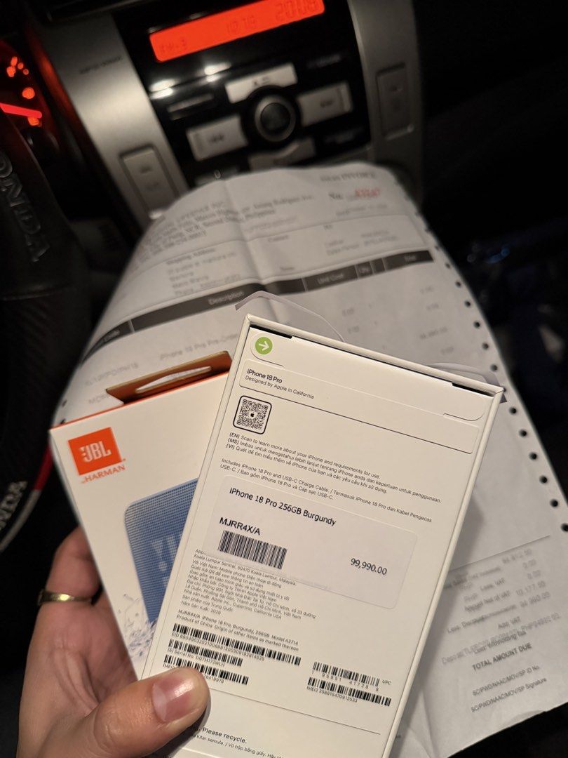 Iphone 18 pro 256gb sealed (Category: iPhone 18 Series) located in Quezon City. Submitted by tyler8. (Listing ID 1469686867, Image 2). Description: Iphone 18 pro burgundy 256gb Brandnew with receipt under my name Looking for swap sa lower model if meron Bought if for 94,990 with receipt Selling it for 93,000 Included: Worth 12,480 freebies Mobile care worth 8k under midnight launch pre order Jbl go essential 2 - 3,500 Laut wrist pocket - 980 tota