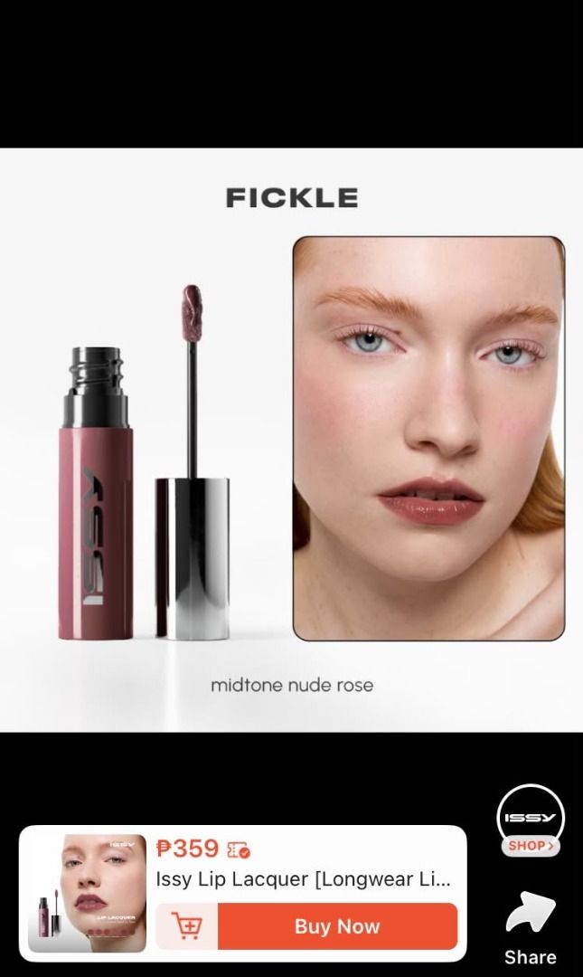 Issy Lip Lacquer in Fickle (Category: Makeup) located in Quezon City. Submitted by thicc.co (Listing ID 1469602724, Image 3). Description: - Shade: Fickle (Midtone nude rose) - Size: 3 ml / 0.1 fl oz -Used only 2-3x :<. RFS: Di bagay saken 😖 I will buy cowgirl or behave nalang. (open to swap) Selling for only 250 original price is 359 sa orange app. (Negotiable for sure buyer) Location: Brgy. Talipapa, Quezon City (Near Tandang Sora) .