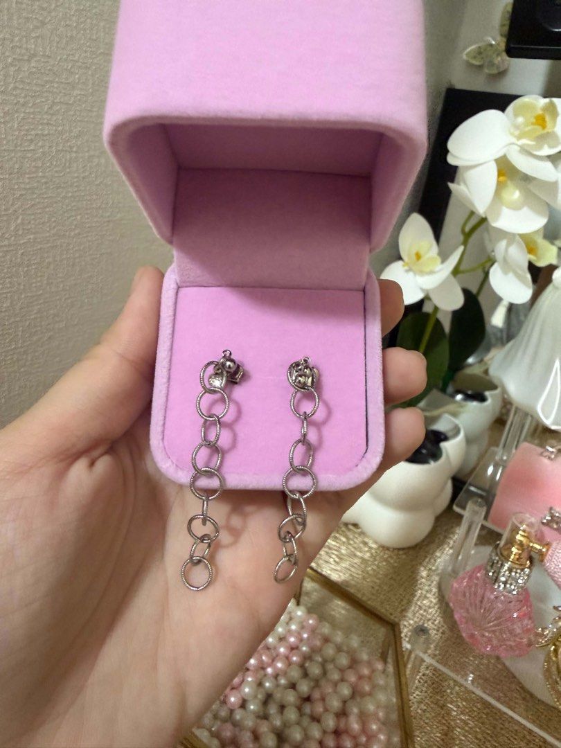 Japan silver-toned drop-chain earrings (Category: Earrings) located in Balanga. Submitted by itsjuliaden07 (Listing ID 1469589105, Image 1). Description: Bought in Japan store ✨💗 GIRLIES, LOOK AT THESE PRETTY BABIES!!💗✨ 💎 Mga dzai, if you’re looking for jewelry na mukhang pang-mayaman, classy, and elegant, OMGGG, THIS IS YOUR SIGN! 😩🫶🏻 * 🎀 THE DETAILS? CHEF’S KISS!🤌🏻 From the cute heart designs to the colorful gemstones, bawat piraso tal