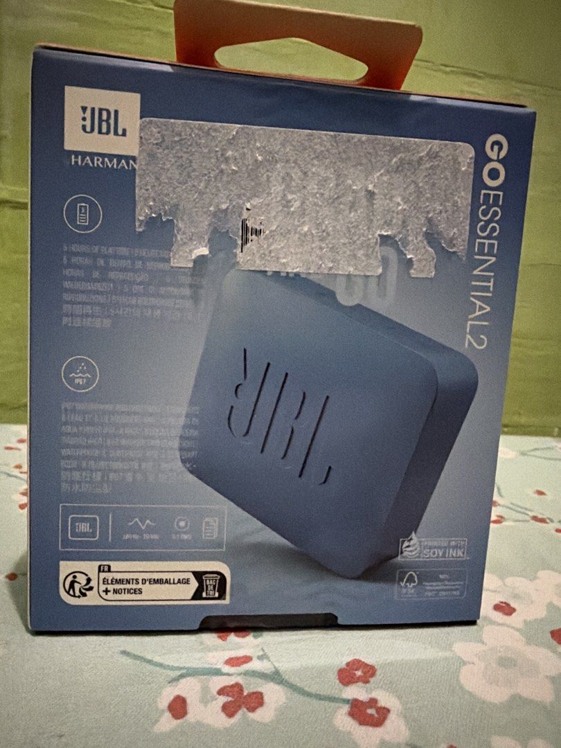 JBL GO ESSENTIAL 2 Bluetooth Speaker Blue (Category: Soundbars, Speakers & Amplifiers) located in Manila. Submitted by dng.08 (Listing ID 1469684166, Image 2). Description: - Model: JBL Go Essential 2 - Color: Vibrant Blue - Design: Compact square with iconic front grille branding - Durability: IPX7 waterproof rating for worry-free outdoor use - Battery Life: Up to 5 hours of continuous playtime per charge - Condition: Brand new in sealed box pac