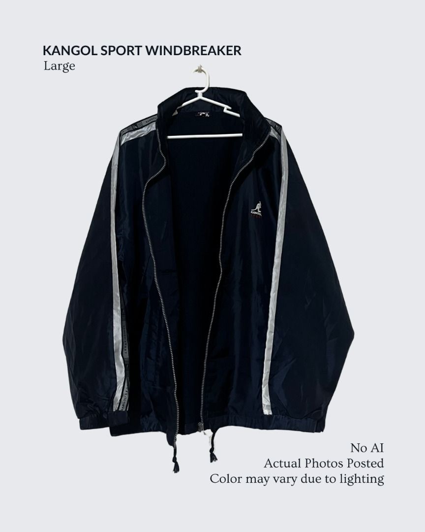 Kangol Sport Track Jacket Windbreaker Large (Category: Coats, Jackets and Outerwear) located in Baguio. Submitted by dragonflythrifts (Listing ID 1469740933, Image 1). Description: Blue Brand: Kangol Size: Large - has hood and hood compartment - side outer pockets - logo and text print on sleeves - actual color is dark blue Shipping: We are based in Baguio City. Item will be shipped with 1-2 days upon order completion and item will arrive within 