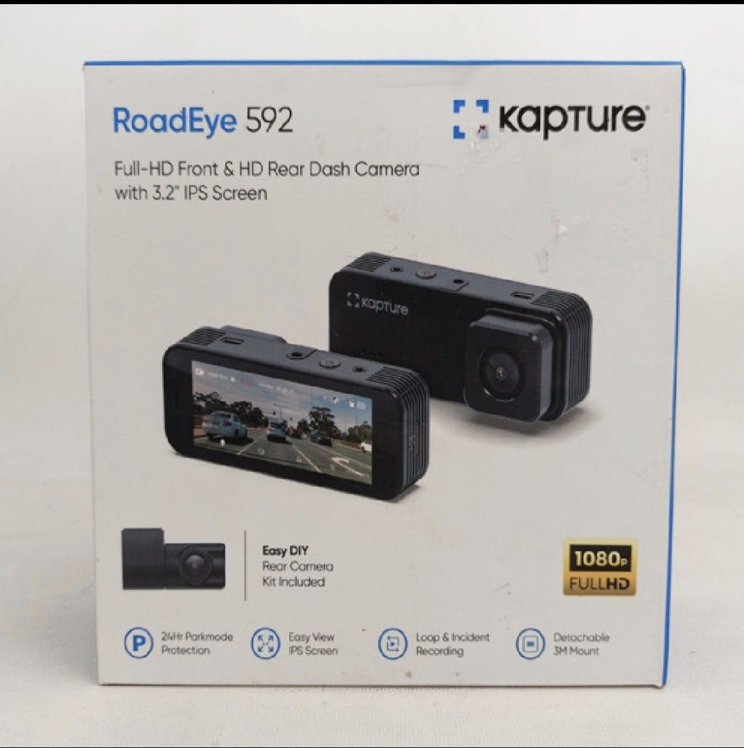 Kapture RoadEye 592 Full HD Front & Rear Dash Camera 1080p with 3.2” Screen (Category: Video Cameras) located in Pasig City. Submitted by realistic28 (Listing ID 1469713540, Image 2). Description: Kapture RoadEye 592 Full HD Front & Rear Dash Camera 1080p with 3.2” Screen Description: For sale: Kapture RoadEye 592 Dual Dash Camera 🚗 ✔️ Full HD 1080p front dash camera ✔️ May rear camera para sa likod ng sasakyan ✔️ 3.2-inch IPS screen para madali