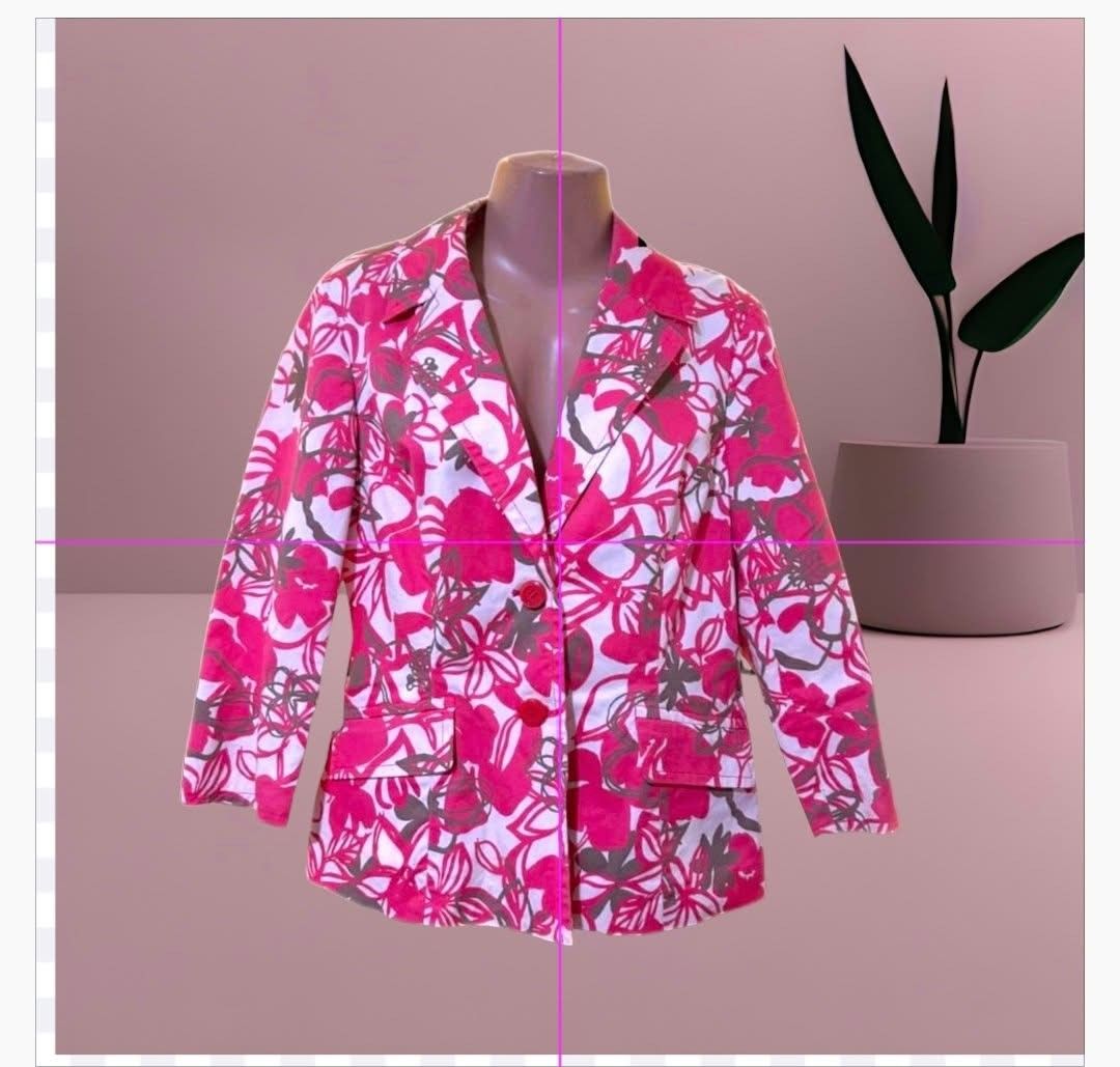 Kasper Floral Blazer Pink White (Category: Coats, Jackets and Outerwear) located in Paranaque City. Submitted by calm_youngstore7 (Listing ID 1469614368, Image 2). Description: - Brand: Kasper - Design: Vibrant pink, white, and dark grey floral pattern all over - Fit: Tailored fit with long sleeves - Features: Structured lapels, two front button closures, and two functional flap pockets - Style: Statement piece suitable for both office attire and