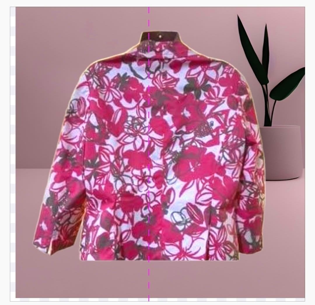 Kasper Floral Blazer Pink White (Category: Coats, Jackets and Outerwear) located in Paranaque City. Submitted by calm_youngstore7 (Listing ID 1469614368, Image 3). Description: - Brand: Kasper - Design: Vibrant pink, white, and dark grey floral pattern all over - Fit: Tailored fit with long sleeves - Features: Structured lapels, two front button closures, and two functional flap pockets - Style: Statement piece suitable for both office attire and