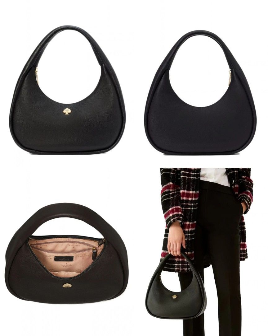 Kate Spade Kayla Crescent Shoulder Bag Black (Category: Luxury Bags & Wallets) located in San Juan City. Submitted by paulasfinds (Listing ID 1469713461, Image 2). Description: - Brand: Kate Spade - Style: Crescent Shoulder Bag (Style KK054) - Material: Premium black pebbled leather with signature script logo lining - Hardware: Gold-tone spade logo and zip closure - Interior: Includes a convenient back zip pocket - Dimensions: 14 inches height, 3