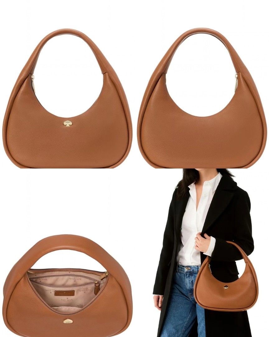 Kate Spade Kayla Crescent Shoulder Bag Warm Ginger (Category: Luxury Bags & Wallets) located in San Juan City. Submitted by paulasfinds (Listing ID 1469713880, Image 2). Description: - Brand: Kate Spade - Style: Kayla Shoulder Bag / Crescent Silhouette - Color: Warm Ginger - Material: Premium pebbled leather - Dimensions: 14" H x 12" L (widest point) x 3.4" W - Handle Drop: 8 inches - Closure: Secure top zip - Interior: Back zip pocket and signat
