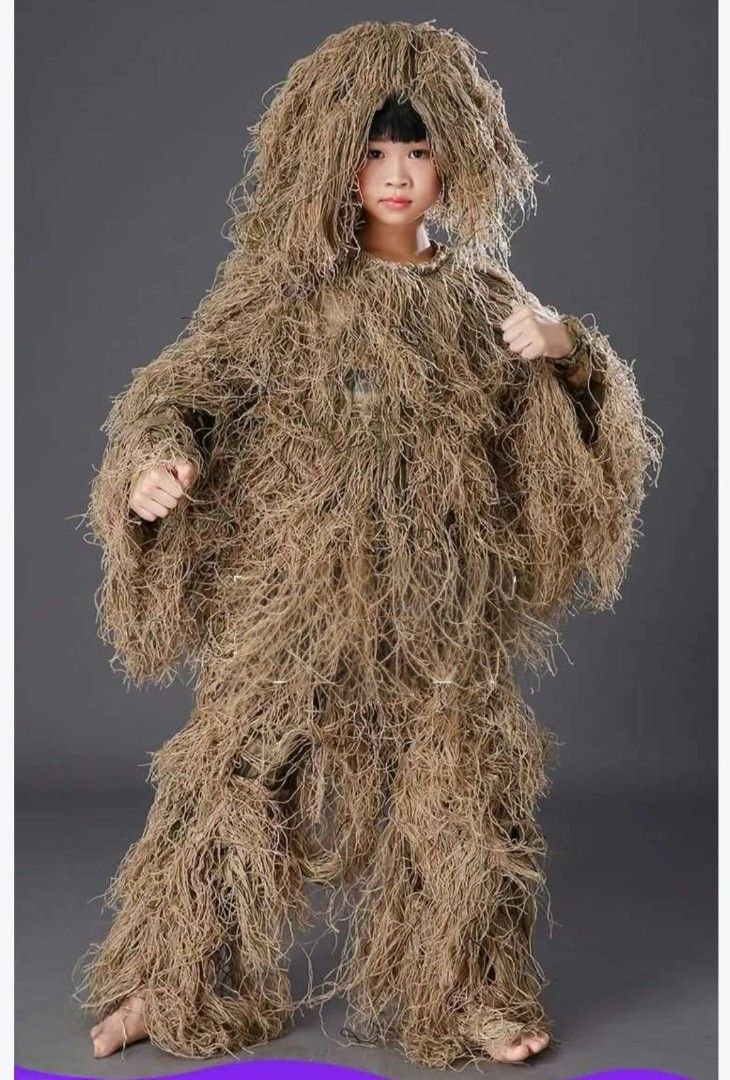 Camouflage Costume Set (Category: Babies & Kids Fashion) located in Manila. Submitted by duffy-080 (Listing ID 1469679810, Image 1). Description: - Full camo ghillie suit designed for kids - Includes matching jacket and pants with string foliage - Elastic waist on pants and button-up jacket for comfort - Lightweight material allows easy movement - Perfect for airsoft, Halloween, costume parties, and outdoor games -fits up to 13 yr old na mdyo chu