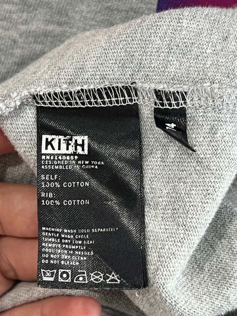 Kith Grey Gradient Logo T-Shirt Size S (Category: Tshirts & Polo Shirts ) located in Urdaneta. Submitted by jayceegarage (Listing ID 1469673645, Image 3). Description: - Brand: Kith - Color: Grey - Size: Small - Material: 100% Cotton (Self and Rib) - Design: Classic crew neck with a vibrant gradient logo graphic on the chest - Origin: Designed in NY / Assembled in China - Condition: Excellent, well-maintained - Mode of Payment: GCash, BPI, or Ban