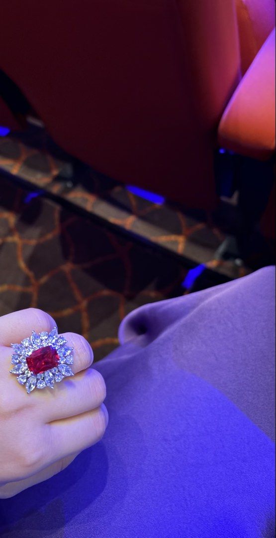 Lab/man made ruby Red Crystal Cocktail Ring with Clear Rhinestone Cluster (Category: Rings) located in Taguig. Submitted by labellearmoire2 (Listing ID 1469657326, Image 3). Description: Lab/man made ruby Red Crystal Cocktail adjustable/free size Ring that glows under UV will post the glow later in a bit this has earrings to match if you are interested only 4.9k as set and 2.9k each Pls treat them as accessories as the exact material of the ring 