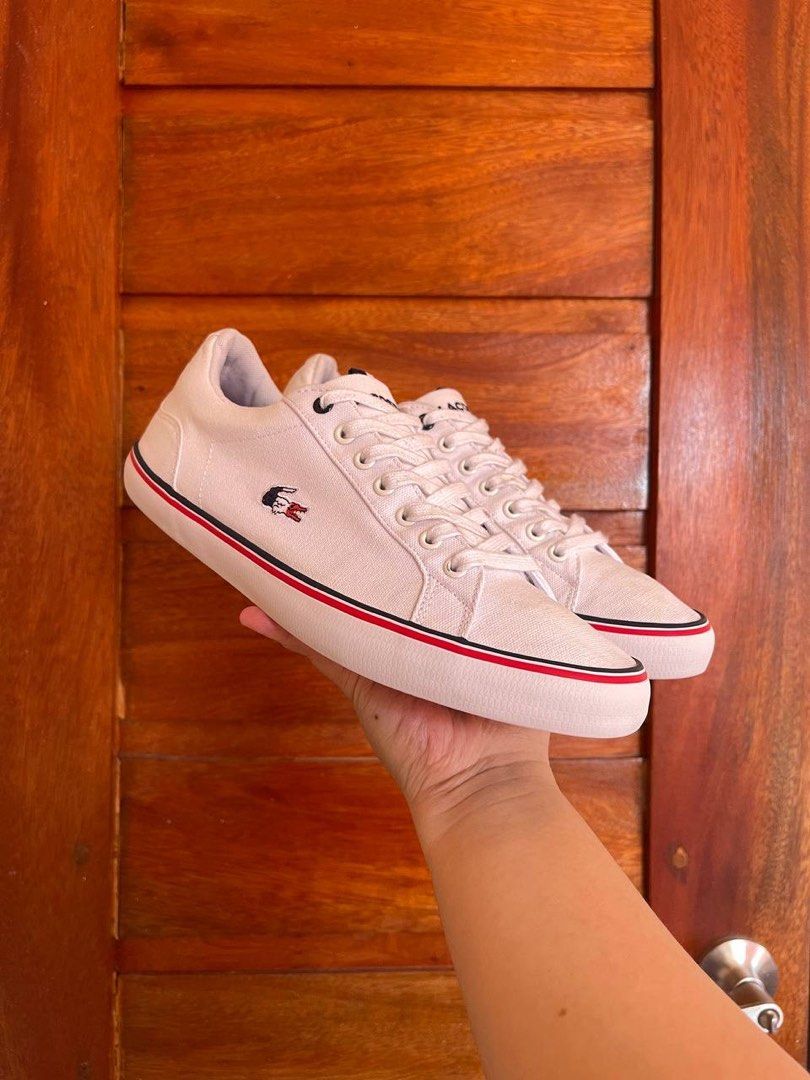 Lacoste Lerond Tricolor Sneakers (Category: Sneakers) located in Baler. Submitted by definitelynotmics (Listing ID 1469612914, Image 1). Description: FOR SALE LACOSTE LEROND 218 1 QSP CANVAS SNEAKERS FOR MEN COLOR WHITE, RED, AND NAVY BLUE SIZE 9 US 8 UK 42 EURO 28 CM ON TAG CAN FIT SIZE 8.5 US 7.5 UK 41 EURO 27.5 CM SUPER NICE IN ACTUAL IN EXCELLENT CONDITION COLOR RATE 9/10 KINDLY CHECK THE PHOTOS FOR THE COMPLETE DETAILS WITH MINIMAL SIGNS OF 