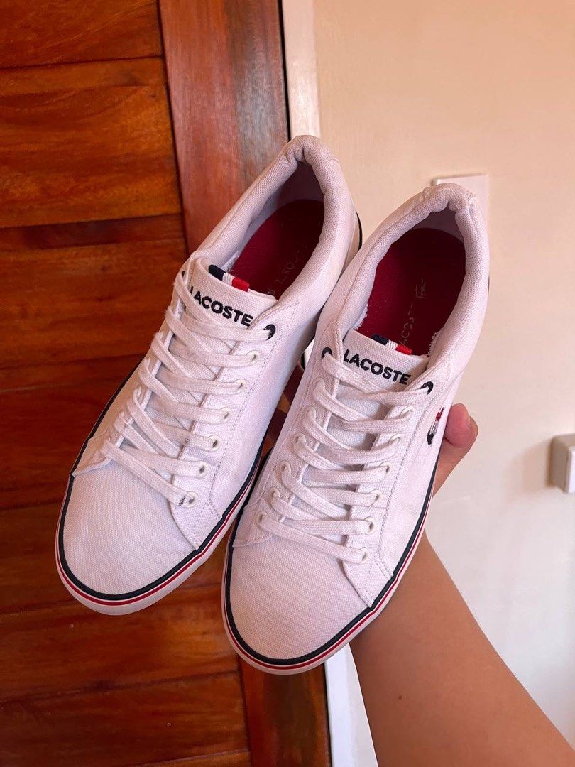 Lacoste Lerond Tricolor Sneakers (Category: Sneakers) located in Baler. Submitted by definitelynotmics (Listing ID 1469612914, Image 3). Description: FOR SALE LACOSTE LEROND 218 1 QSP CANVAS SNEAKERS FOR MEN COLOR WHITE, RED, AND NAVY BLUE SIZE 9 US 8 UK 42 EURO 28 CM ON TAG CAN FIT SIZE 8.5 US 7.5 UK 41 EURO 27.5 CM SUPER NICE IN ACTUAL IN EXCELLENT CONDITION COLOR RATE 9/10 KINDLY CHECK THE PHOTOS FOR THE COMPLETE DETAILS WITH MINIMAL SIGNS OF 