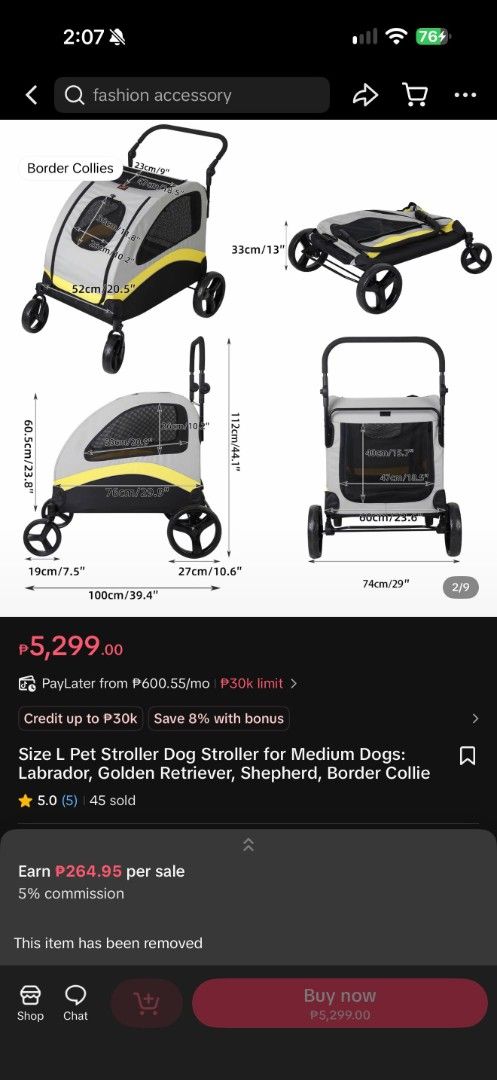 Large Pet Stroller Dog Stroller for Medium Dogs (Category: Homes & Other Pet Accessories) located in Manila. Submitted by fiasuncion (Listing ID 1469599843, Image 3). Description: - Size L pet stroller, perfect for medium dogs like Labradors, Golden Retrievers, Shepherds, and Border Collies.