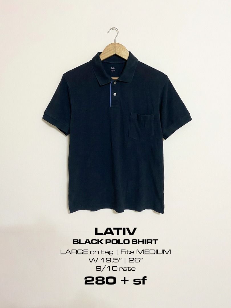 Lativ Black Polo Shirt (Category: Tshirts & Polo Shirts ) located in Cadiz. Submitted by thespotcdz (Listing ID 1469594485, Image 1). Description: Large on tag Fits Medium Width 19.5" Length 26" 9/10 rate .