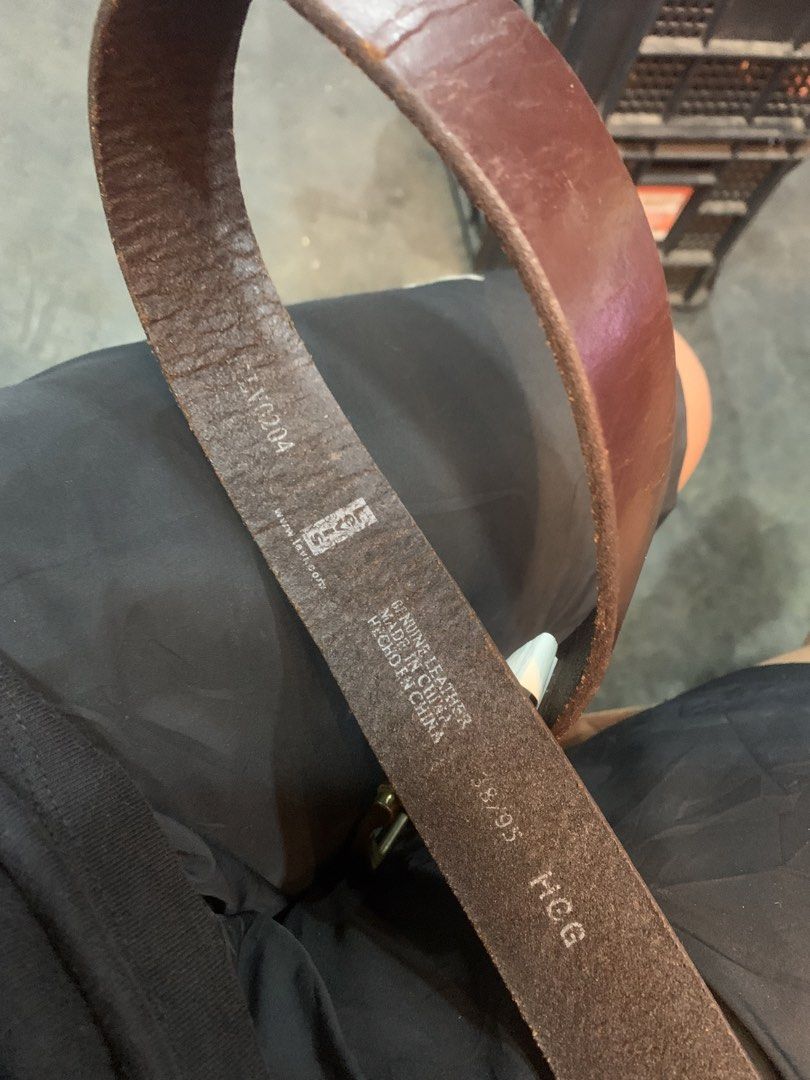 Levi Strauss & Co. Brown Leather Belt Size 38 (Category: Belts) located in Cagayan de Oro. Submitted by agboysalis60090 (Listing ID 1469708891, Image 3). Description: Levi Strauss & Co. brown leather belt. Brass buckle with engraved logo branding. Genuine leather, made in China. Style number 11LV0204. Size 38 / 95. Metal rivet detailing near the buckle. Sturdy everyday accessory with natural wear on the strap and hardware..