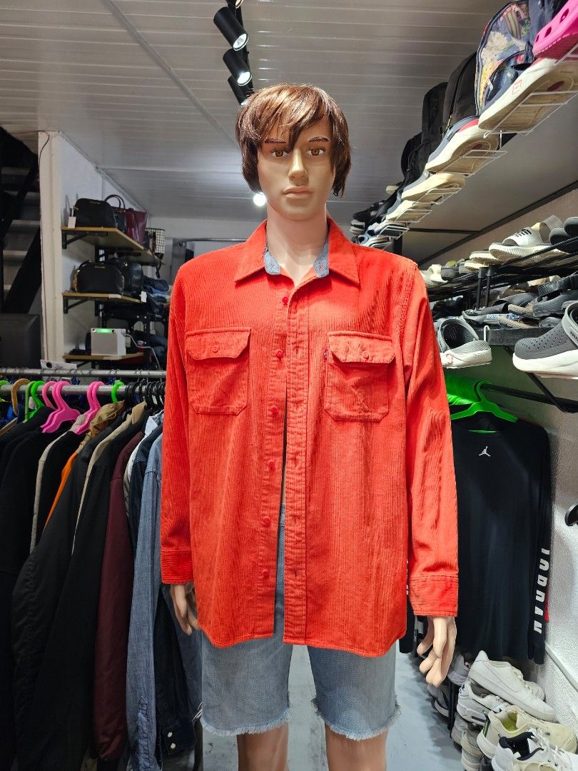 Levis Jackson Relaxed Corduroy Worker (Category: Coats, Jackets and Outerwear) located in Baguio. Submitted by kayeonlineshop (Listing ID 1469630544, Image 1). Description: vintage or classic-style red/rust-orange corduroy long-sleeve worker overshirt.