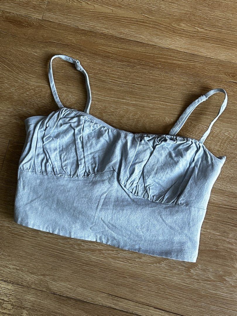 Light Blue Bustier Corset Crop Top (Category: Sleeveless) located in Taguig. Submitted by my.serendipithrift (Listing ID 1469644201, Image 3). Description: Size: XS-S Linen fabric Adjustable straps Bustier corset style Smocked back Washed and ready to wear.