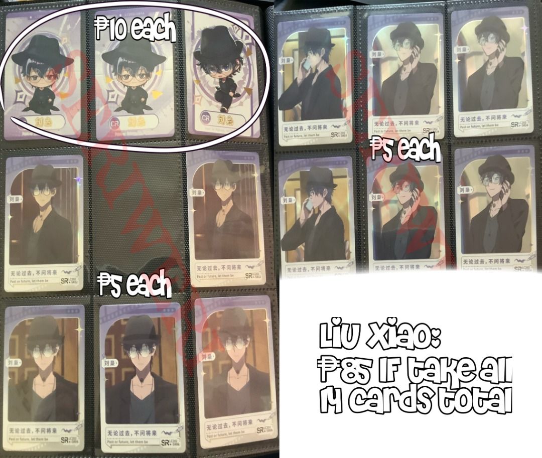 Link Click Shiguang Dailiren (Category: Raw Singles) located in Mandaluyong City. Submitted by seriweri (Listing ID 1469629468, Image 3). Description: First-time seller, bare with me! ^^; Can do take all for ₱780, 108 cards total! RFS: Dupes Brand New (only opened to see cards) Characters: Cheng Xiaoshi, Lu Guang, Li Tianxi, Li Tianchen, Xia Fei, Vein, Wang Qing Payment: GCash Delivery: Lalamove or J&T (sf shouldered by buyer) Loc: Mandaluyong (c