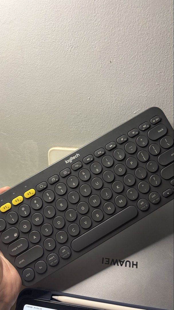 Logitech K380 Bluetooth Keyboard (Category: Computer Keyboard) located in Taytay. Submitted by darrylejim (Listing ID 1469732605, Image 3). Description: - Model: Logitech K380 Multi-Device Bluetooth Keyboard - Color: Dark Grey - Condition: Clean, excellent working condition with minimal signs of use - Features: Compact layout, stylish round keys, and yellow easy-switch buttons for quick device swapping - Compatibility: Works seamlessly with lapto