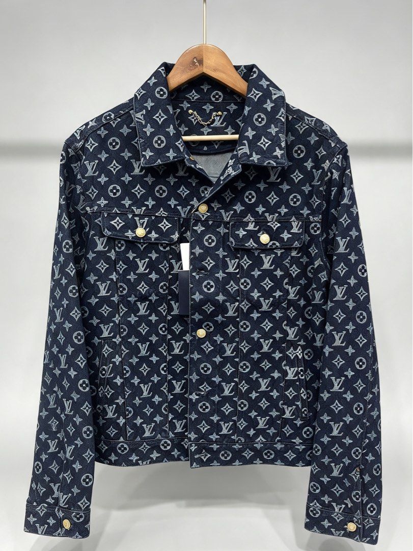Louis Vuitton Monogram Denim Jacket (Category: Coats, Jackets and Outerwear) located in Manila. Submitted by style_hoods (Listing ID 1469623487, Image 3). Description: - Louis Vuitton denim jacket - Classic all-over monogram pattern - Dark blue wash with gold-tone hardware - Front button-up closure with chest pockets - Clean collar and structured fit - Great piece for layering - Lalamove pick-up available.