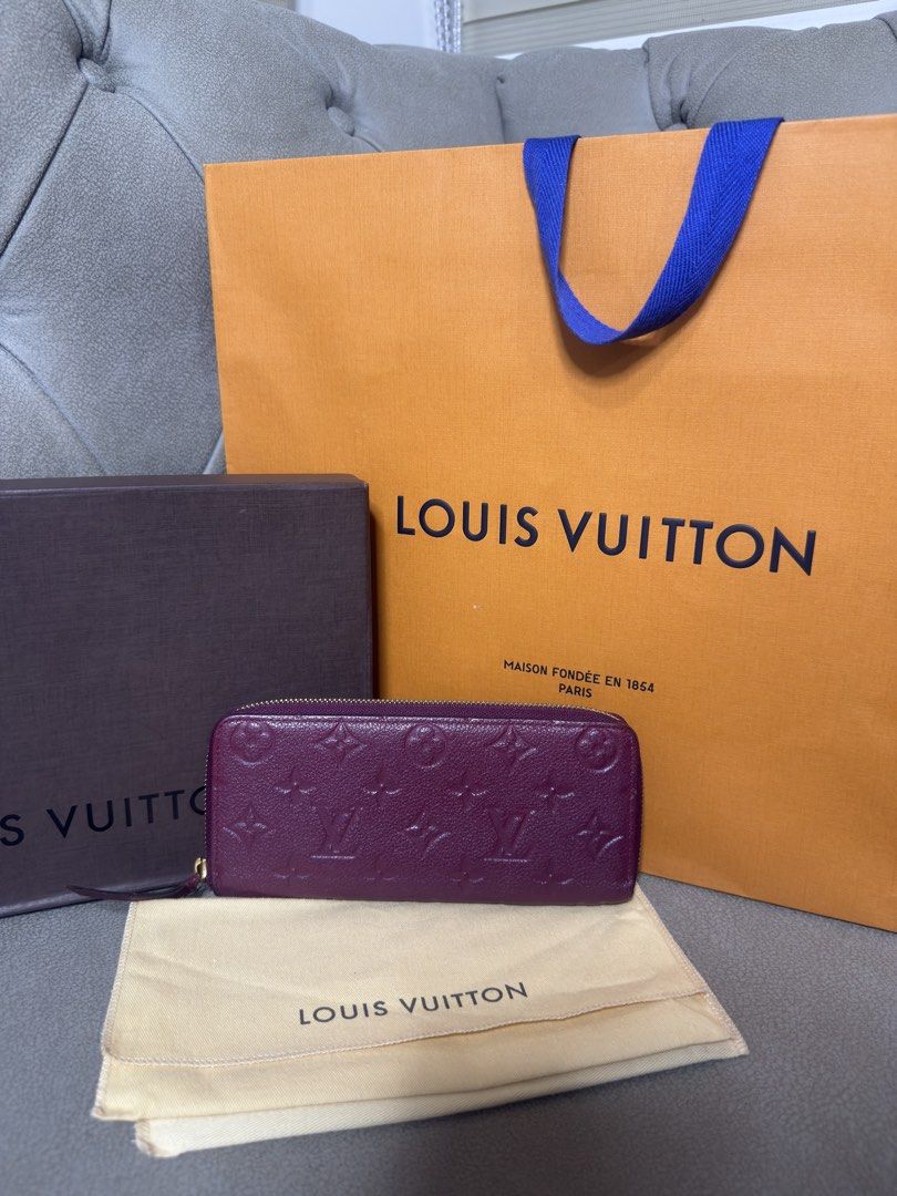 Louis Vuitton Monogram Empreinte Purple Zip Wallet (Category: Face Care) located in Caloocan City. Submitted by kimmndza_176 (Listing ID 1469663271, Image 1). Description: - Authentic Louis Vuitton zip-around wallet in gorgeous deep purple Monogram Empreinte leather - Elegant gold-tone hardware with smooth, working zipper - Pristine, clean condition inside and out - Complete full packaging set: includes matching dust bag, hard box, and LV orange 