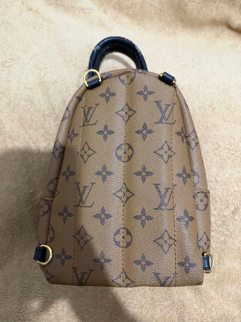 Louis Vuitton Monogram Palm Springs Mini Backpack (Category: Luxury Bags & Wallets) located in Quezon City. Submitted by skyleeeee (Listing ID 1469583069, Image 2). Description: - NGA Louis Vuitton mini backpack in signature brown monogram canvas - Sleek black leather top handle, trim, and adjustable D-ring back straps - Secure double-zip main closure and front zipped pocket with branded leather tag - Gleaming gold-tone hardware engraved with LV 