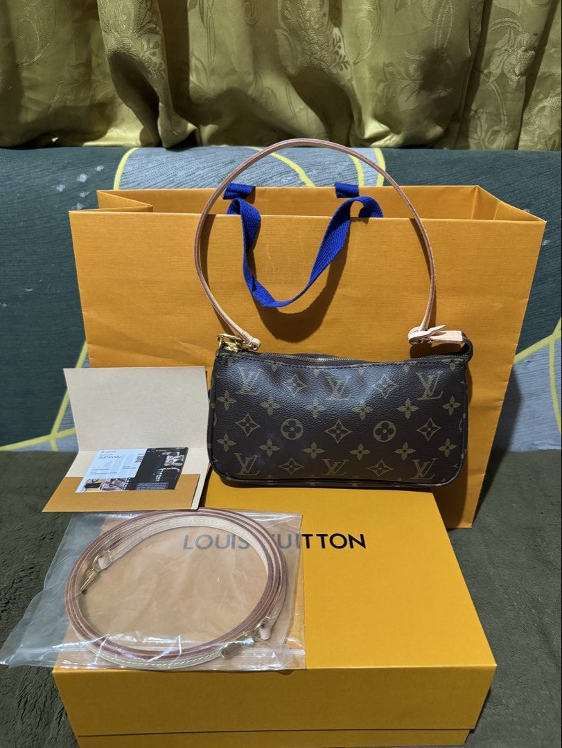 Louis Vuitton Monogram Pochette (Category: Luxury Bags & Wallets) located in San Juan City. Submitted by owluxxx (Listing ID 1469504254, Image 1). Description: Louis Vuitton Monogram Pochette Personal Use No Flaws No Rubs Clean inside Microchip ( 2021 ) Normal Sign of use With Unused Long Strap Guaranteed Authentic/Original 💯 W/ COA ✅ Inclusion: Box , Paperbag Loc: Sta. mesa 📍 Slight Nego!! .