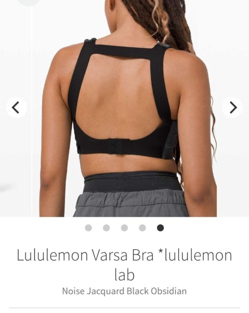 Lululemon Black Athletic Varsa Bra Workout Top (Category: Activewear) located in Pasig City. Submitted by peachesncreams (Listing ID 1469711505, Image 3). Description: - Authentic Lululemon sports bra - Color: Black heathered - Square neckline with wide, supportive straps - Iconic omega logo stamped on the back strap - Stretchy, shape-retaining material - Ideal for gym workouts, running, and yoga -Size Dot 6.