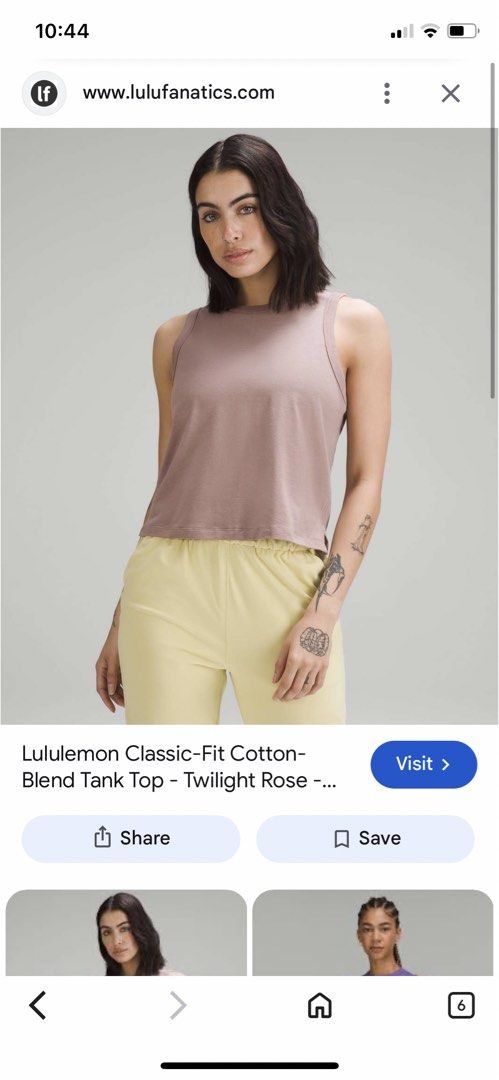 LULULEMON CLASSIC FIT COTTON TANK TOP (Category: Activewear) located in Santa Rosa. Submitted by eceldg05 (Listing ID 1469603518, Image 1). Description: LULULEMON CLASSIC FIT TANKTOP CUTTAG PIT TO PIT - 19 inches L:20.5 inches Mauve color Like new.