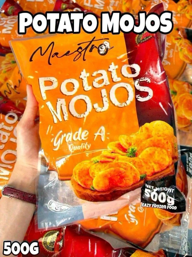 MAESTRO POTATO MOJOS (Category: Chilled & Frozen Food) located in Mandaluyong City. Submitted by shopmla (Listing ID 1469717456, Image 2). Description: MAESTRO POTATO MOJOS Grade A Qualityg Php185.00 Net weight: 500g Ready to fry.