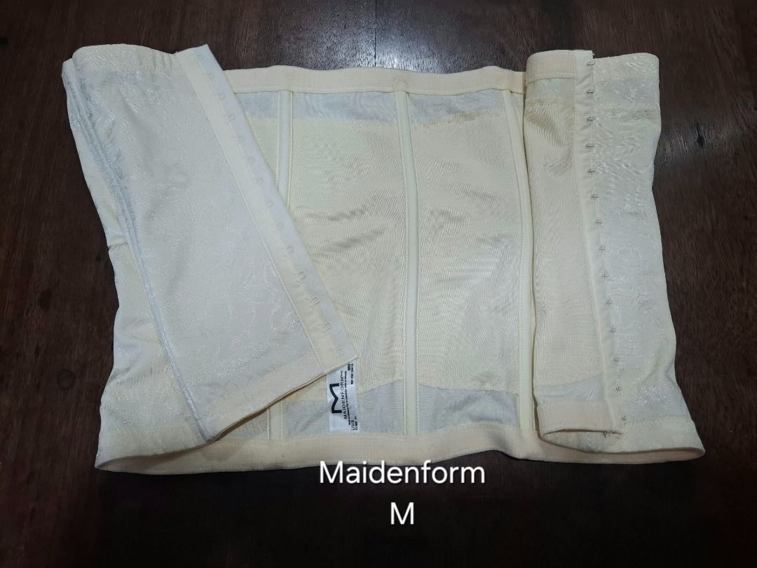 MAIDENFORM Cream Waist Cincher (Category: Undergarments & Loungewear) located in Pasig City. Submitted by dripcounty (Listing ID 1469685987, Image 1). Description: MAIDENFORM Cream Waist Cincher ₱250 Bought in the Philippines Size: Medium Condition: Good / preloved Cream waist cincher with front hook fastening and embroidered detail. Actual item shown in photos. Delivery fee shouldered by buyer (Lalamove / other courier). Item price excludes deli