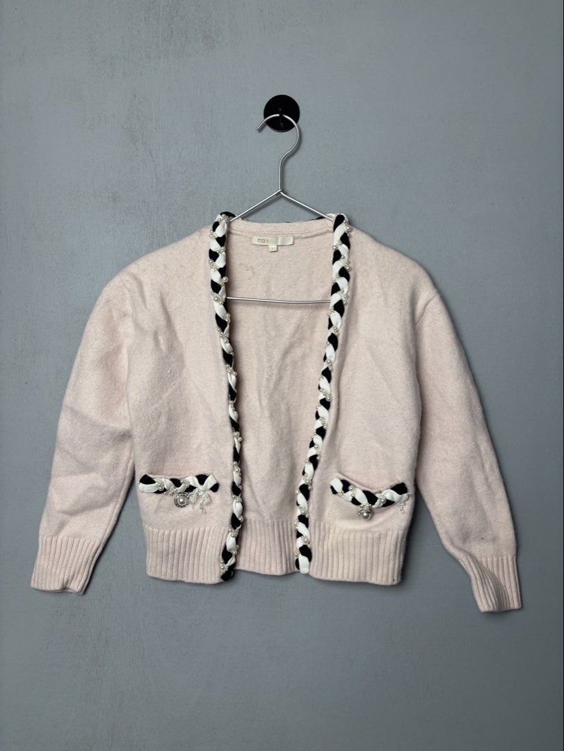 Maje Millya Braided Wool-Blend Cardigan (Category: Coats, Jackets and Outerwear) located in Mandaluyong City. Submitted by fellas_ph (Listing ID 1469667455, Image 1). Description: Excellent condition No issues Size 1 16" Width (Flat lay) 18" Length.