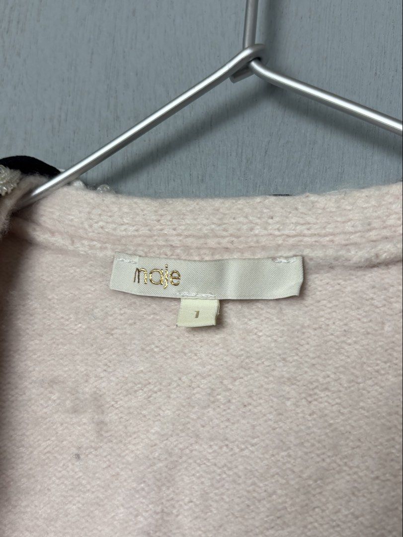 Maje Millya Braided Wool-Blend Cardigan (Category: Coats, Jackets and Outerwear) located in Mandaluyong City. Submitted by fellas_ph (Listing ID 1469667455, Image 2). Description: Excellent condition No issues Size 1 16" Width (Flat lay) 18" Length.