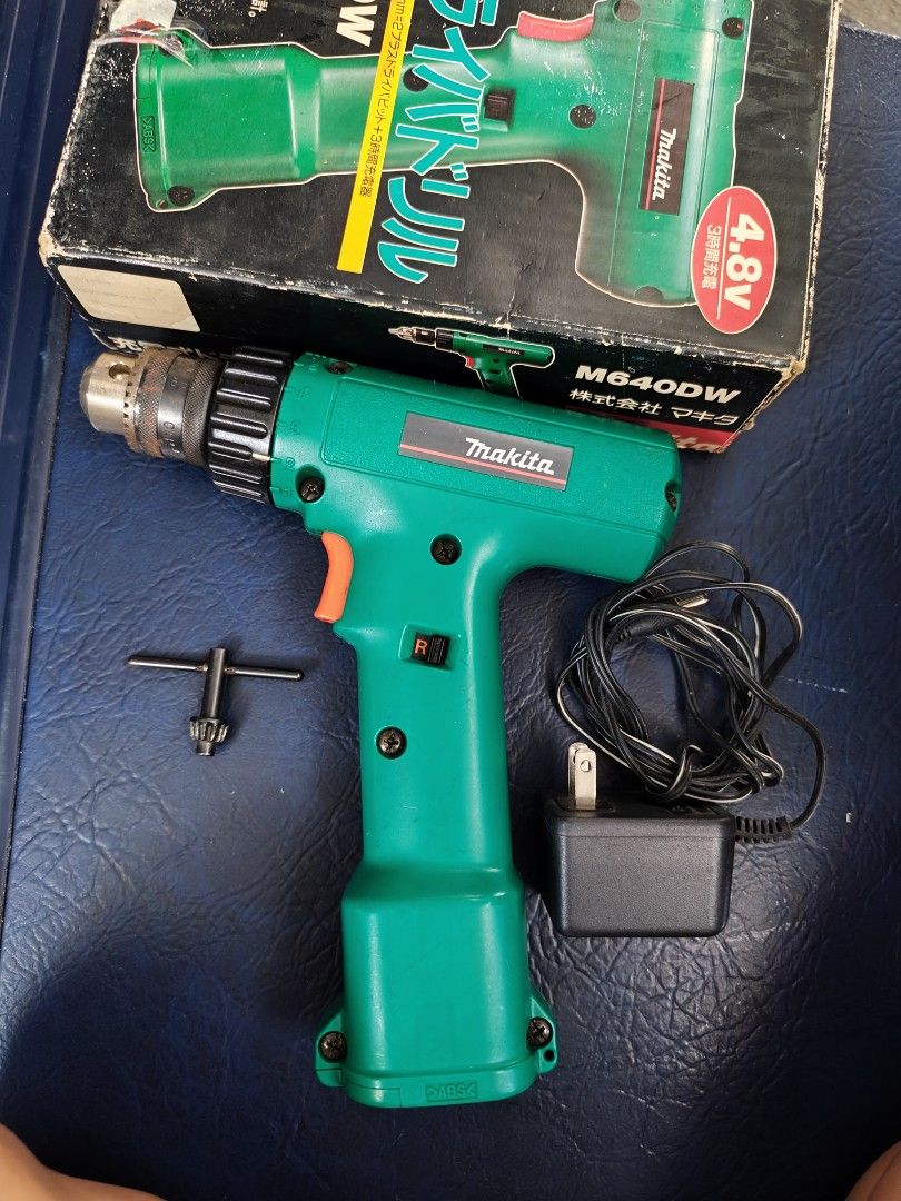 Makita M640DW 4.8V Cordless Driver Drill (Category: Construction Tools & Equipment) located in Bulacan. Submitted by gelvy1316 (Listing ID 1469596859, Image 1). Description: - Brand/Model: Makita M640DW Cordless Driver Drill - Voltage: 4.8V - Color/Design: Compact green body with 5-stage clutch - Inclusions: Original charger, chuck key, and original box (exterior shows minor wear) - Condition: Great working tool for small home projects and DIY ta