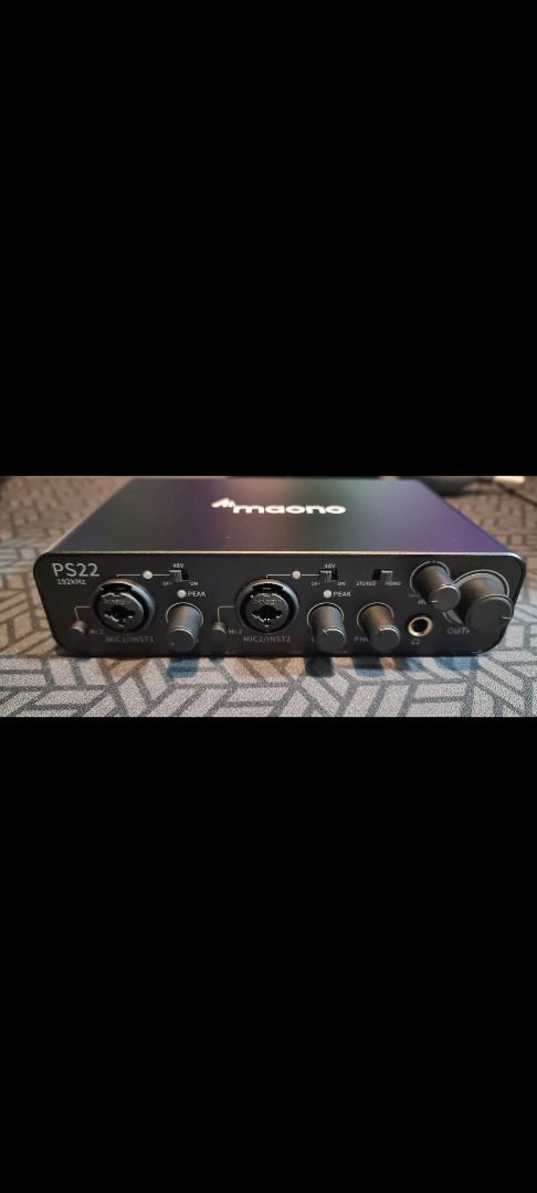 Maono ProStudio 2x2 USB Audio Interface PS22 (Category: Musical Instruments) located in Tagum. Submitted by fcbisbroken (Listing ID 1469739604, Image 1). Description: New, used only for testing. With original box and freebie (Maono pop filter for microphone). Perfect condition. This was my back-up audio interface. My primary one was Focusrite Scarlett which is also for sale in another listing. Ready for pick-up, Tagum City RFS: no more time for v