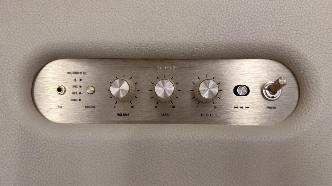 Marshall Woburn III (Category: Soundbars, Speakers & Amplifiers) located in Muntinlupa City. Submitted by joboramos (Listing ID 1469576550, Image 3). Description: Marshall Woburn III - Color: Cream - With original box and mains lead - Condition: 9.5/10 (no dings, no scratches, no discoloration, no leather damages/scratches) - SRP: 39,990 (purchased at Digital Walker Podium) RFS - Decluttering Can do lalamove or Bulacan Meetups (Bustos, Baliuag, S