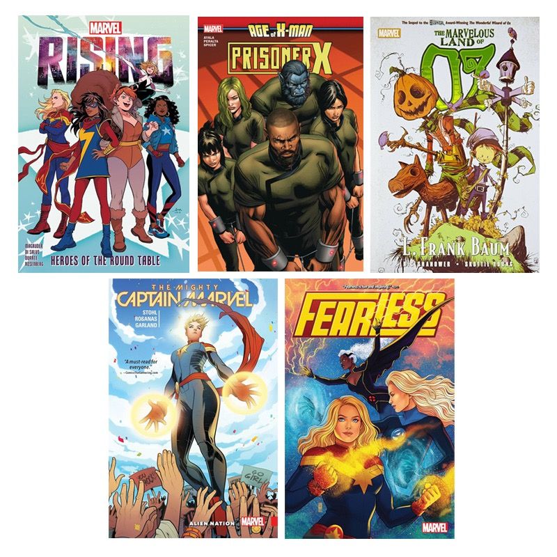 Marvel Graphic Novels and Comic Books (Category: Comics & Manga) located in Pasig City. Submitted by hello.lulu (Listing ID 1469711495, Image 1). Description: Original Marvel graphic novel and comic books. - Age of X-Man Prisoner X: P350 - The Mighty Captain Marvel: P350 - Fearless (Featuring Captain Marvel, X-Men, Fantastic 4): P300 - Marvel Rising: Heroes of the Round Table: P300 - The Marvelous Land of Oz (Hardbound): P350 Take all comic books