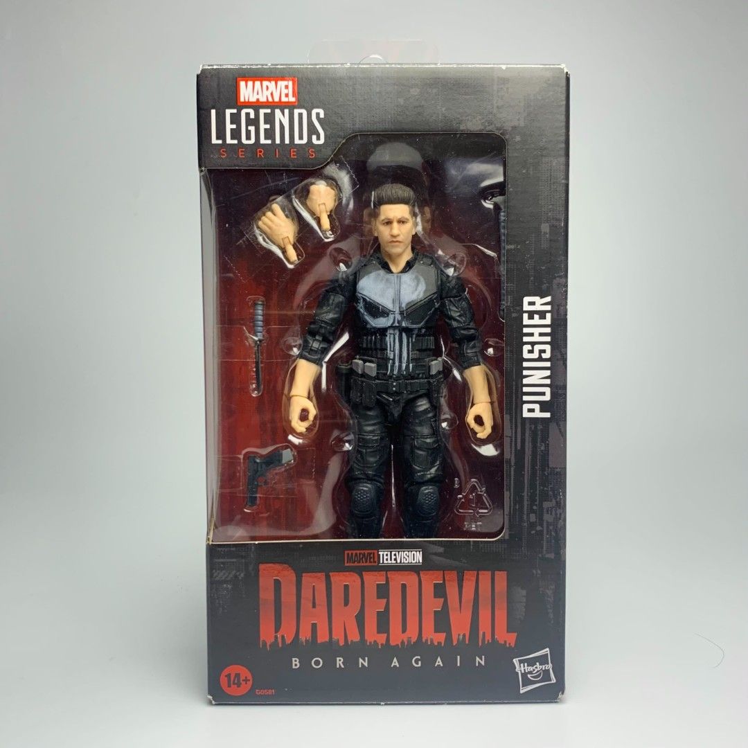 Marvel Legends Punisher Daredevil Born Again Action Figure (Category: Figurines & Statues) located in Manila. Submitted by fasthorse.94b10b (Listing ID 1469679040, Image 1). Description: - Item: Hasbro Marvel Legends Punisher Action Figure (Daredevil: Born Again) - Includes: Alternate hands, knife, and handgun accessories - Packaging: Window box with character artwork on sides and back - Condition: Brand new, minor shelf wear on the bottom corner
