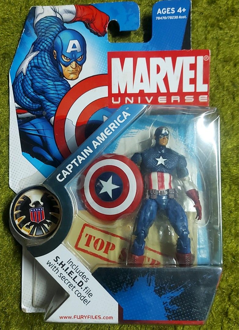Marvel Universe Captain America Action Figure (Category: Figurines & Statues) located in Caloocan City. Submitted by hobbym8 (Listing ID 1469606072, Image 1). Description: - Authentic Hasbro Marvel Universe Captain America action figure - Brand new and unopened in original packaging - Includes classic shield and S.H.I.E.L.D. file with secret code - Cardback features minor shelf wear around the edges - Ideal addition for Marvel collectors.