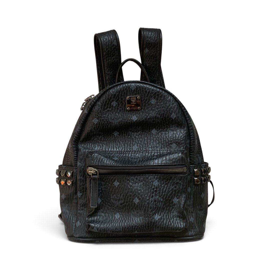 MCM, Visetos Stark Side Studded Backpack in Black (Category: Luxury Bags & Wallets) located in Manila. Submitted by s0leilrouge (Listing ID 1469615826, Image 1). Description: Size M 12x13 Visible signs of age and use ( straps and logo inside ) Searchable code 1250 + SF.
