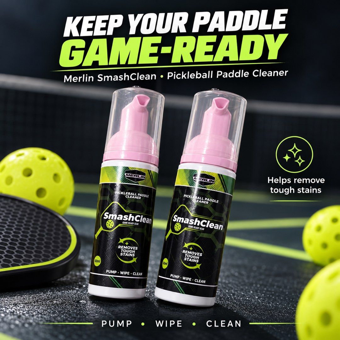 Merlin SmashClean Pickleball Paddle Cleaner Foam (Category: Racket and Ball Sports) located in Cebu City. Submitted by scorpiomoon30 (Listing ID 1469739845, Image 2). Description: - Product: Merlin SmashClean Pickleball Paddle Cleaner - Size: 60ml pump bottle - Safe for all paddles: Works on beginner to premium models, including carbon fiber - Performance booster: Removes dirt, sweat, and tough stains to help maintain spin and grip - Easy to use: