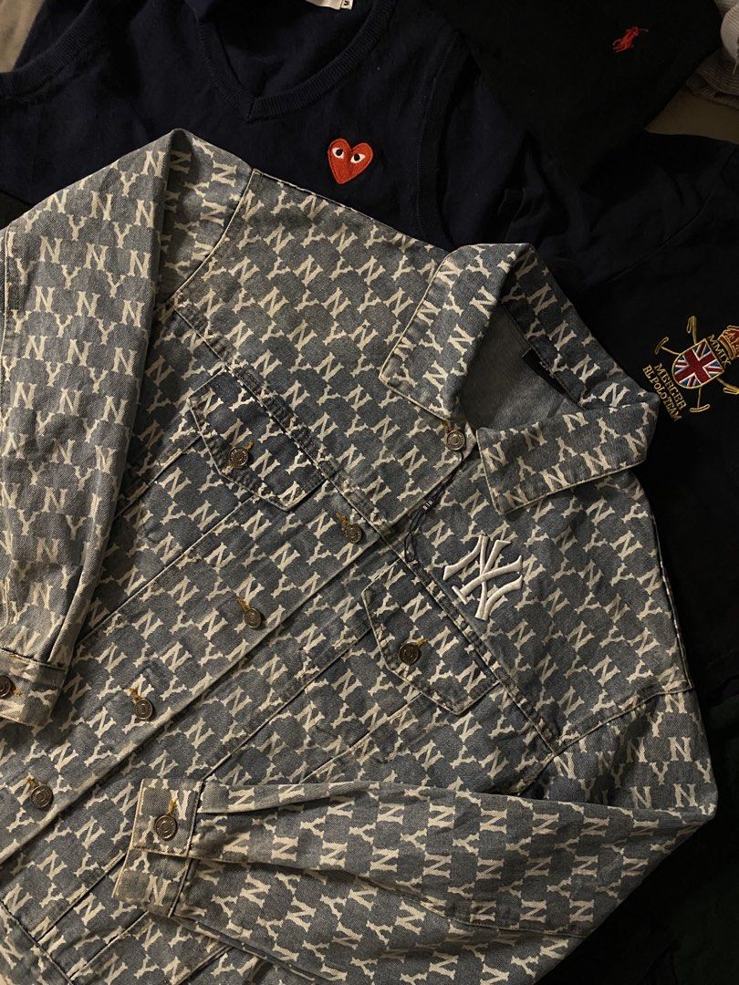 MLB NY AOP DENIM JACKET BRANDNEW (Category: Coats, Jackets and Outerwear) located in Manila. Submitted by urbanhits (Listing ID 1469714051, Image 2). Description: MLB NY AOP DENIM JACKET / 27 length / 24 width / 23 sleeve / (BRANDNEW WITH HANGTAG) 10/10 Condition 10/10 Color Rate NO ISSUE.