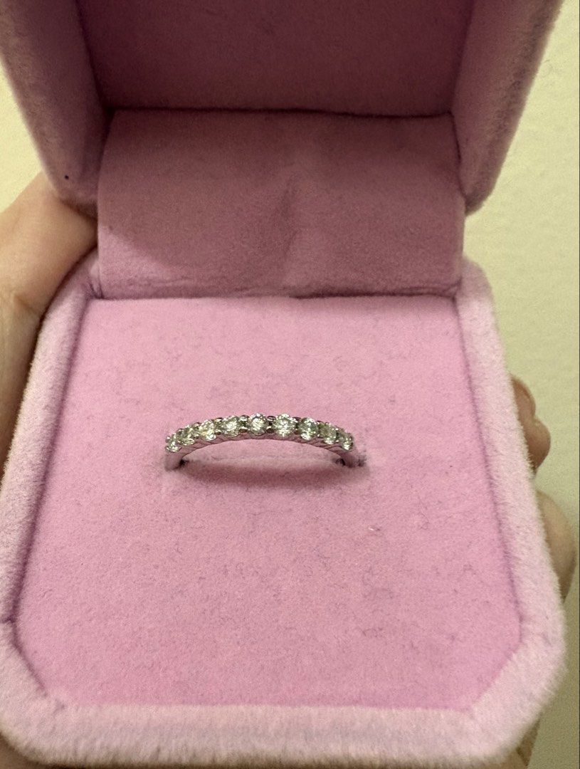 Moissaniye half Eternity Adjustable Band Silver Ring (Category: Rings) located in Manila. Submitted by alyannaros79007 (Listing ID 1469670191, Image 3). Description: - Sparkling moissanite band ring in a silver tone setting - Features a half-continuous row of round brilliant cut stones - Comfortable fit, perfect for wearing solo or stacked - Adjustable ring size - I have 2 rings available .