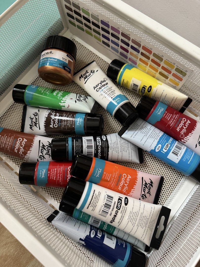 Mont Marte 12 Acrylic Paints & 1 Bronze (Category: Art & Prints) located in Baguio. Submitted by sakiessentials (Listing ID 1469734131, Image 1). Description: These paints need a new owner because I haven’t been able to paint lately. They are all around 75-90% full..