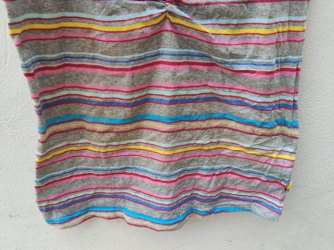Multicolor Striped Spaghetti Strap Tank Top (Category: Sleeveless) located in City of Isabela. Submitted by jasheverything (Listing ID 1469710717, Image 3). Description: - Design: Multi-colored stripes (grey, pink, blue, yellow) with cute front center ruching - Straps: Spaghetti straps with contrasting pink trim - Material: Soft and breathable cotton-blend, ideal for hot Philippine weather - Style: Casual, trendy, and easy to pair with shorts or 