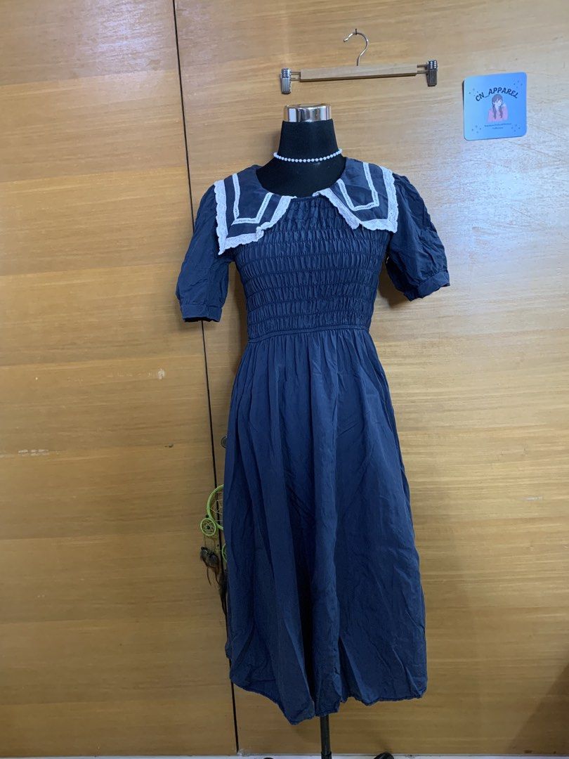 NAVY BLUE SMOCKED DRESS (Category: Dresses) located in Malabon City. Submitted by Cn_apparel (Listing ID 1469681596, Image 1). Description: M-L Wide collar.