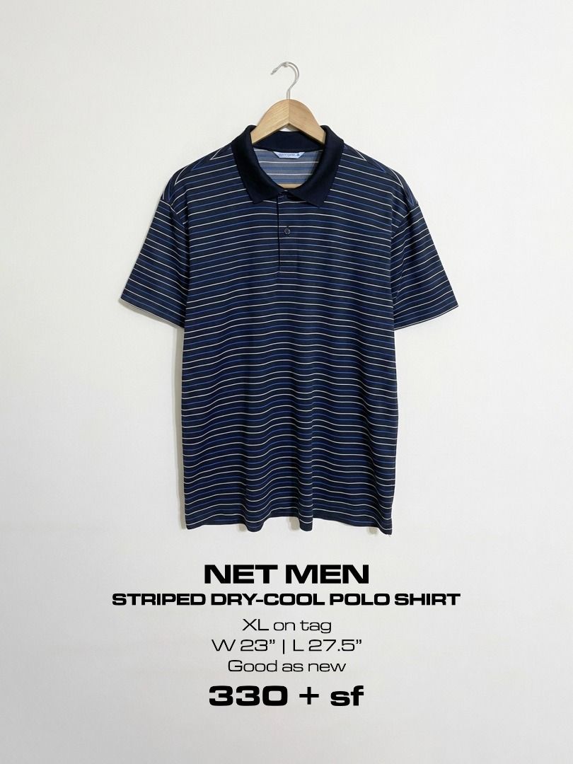 Net Men Striped Dry-Cool Polo Shirt (Category: Tshirts & Polo Shirts ) located in Cadiz. Submitted by thespotcdz (Listing ID 1469593683, Image 1). Description: XL on tag Width 23" Length 27.5" Good as new.