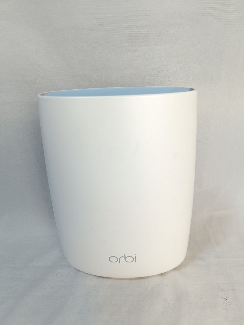 Netgear Orbi Router RBR50v2 (Category: Networking) located in Baguio. Submitted by clothes.over.bros.ph_2020 (Listing ID 1469692393, Image 1). Description: - Model: Netgear Orbi Router Rbr50v2 (White, Oval Shape) - Ports: 1 Yellow Internet Port, 3 Ethernet Ports, Power Switch, Reset & Sync Buttons - Power Requirement: Standard 12V 2.5A - Ready to use with default WiFi name (ORBI13) and password provided on the label - Ideal for upgrading home or 