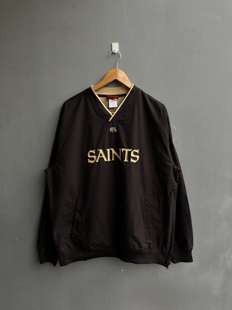 New Orleans Saints NFL V-neck Pullover Windbreaker Jacket (Category: Coats, Jackets and Outerwear) located in Balamban. Submitted by just_findss (Listing ID 1469678471, Image 1). Description: New Orleans Saints NFL V-neck Pullover Windbreaker Jacket Excellent Condition Size M on tag Dimes 24W / 28L Color Rate 9.8/10.