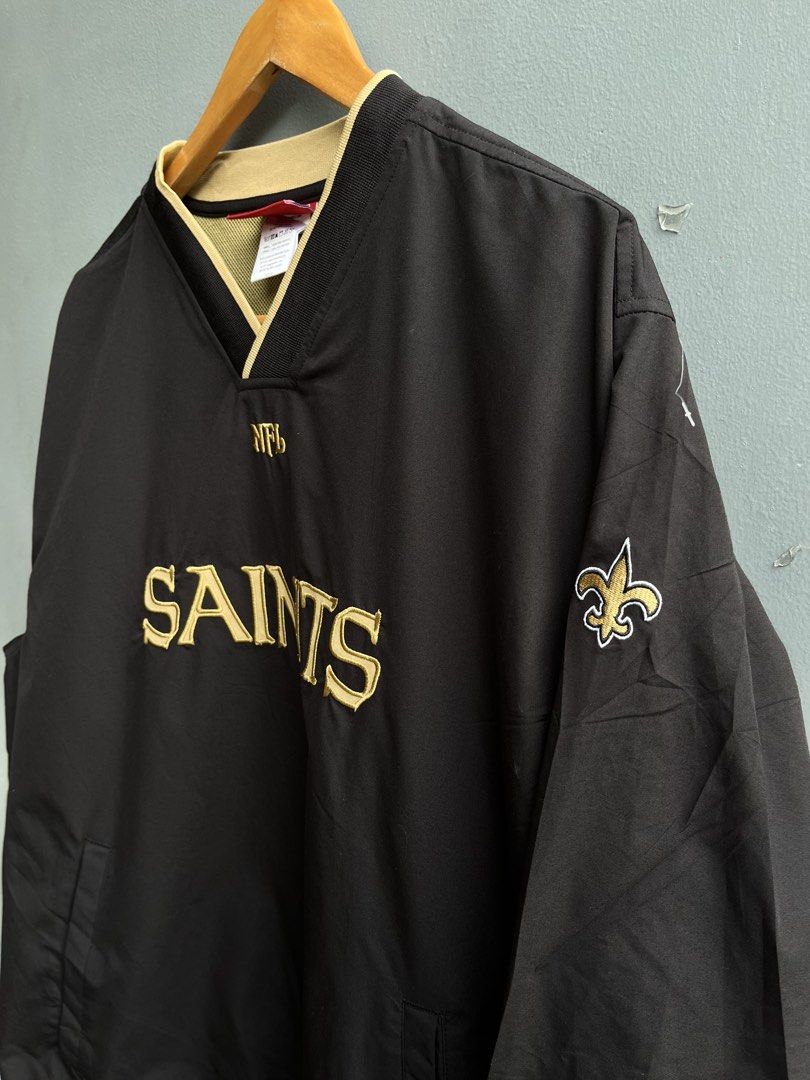 New Orleans Saints NFL V-neck Pullover Windbreaker Jacket (Category: Coats, Jackets and Outerwear) located in Balamban. Submitted by just_findss (Listing ID 1469678471, Image 2). Description: New Orleans Saints NFL V-neck Pullover Windbreaker Jacket Excellent Condition Size M on tag Dimes 24W / 28L Color Rate 9.8/10.
